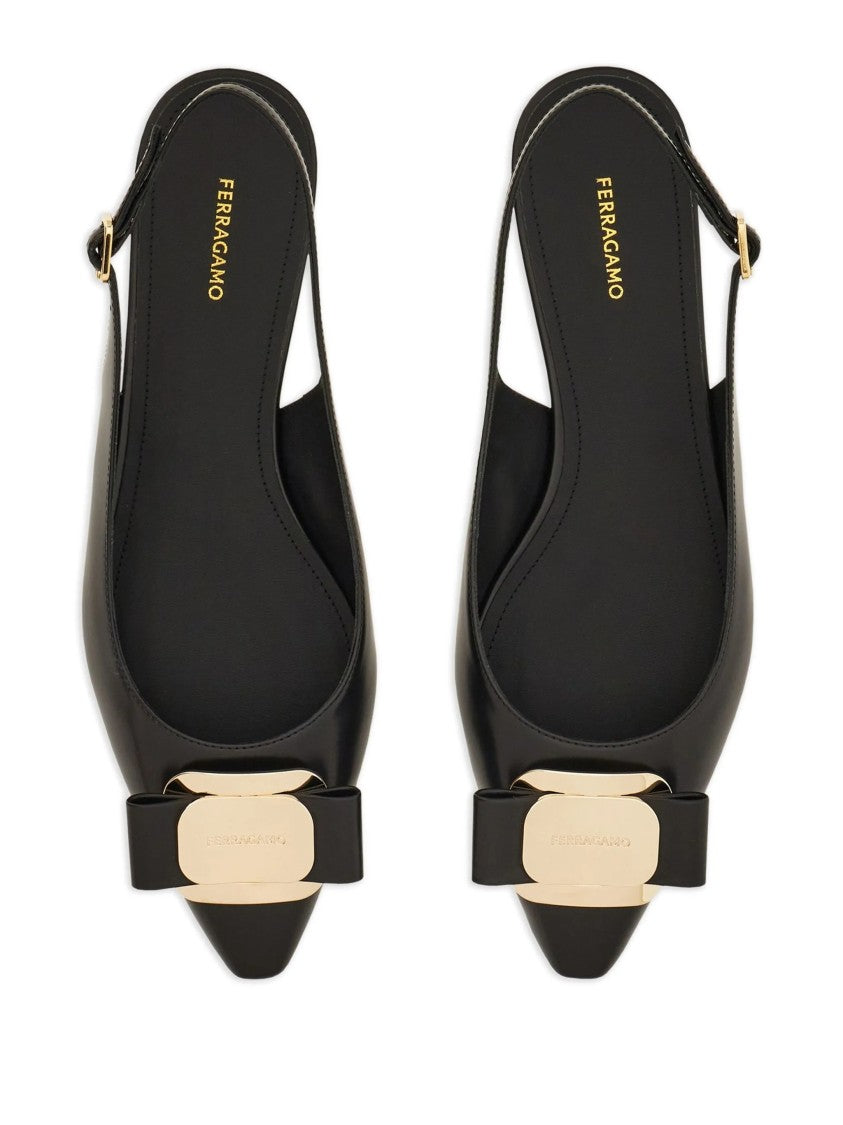 Salvatore Ferragamo Black Zelmy Pointed Toe Slingback Ballerinas
