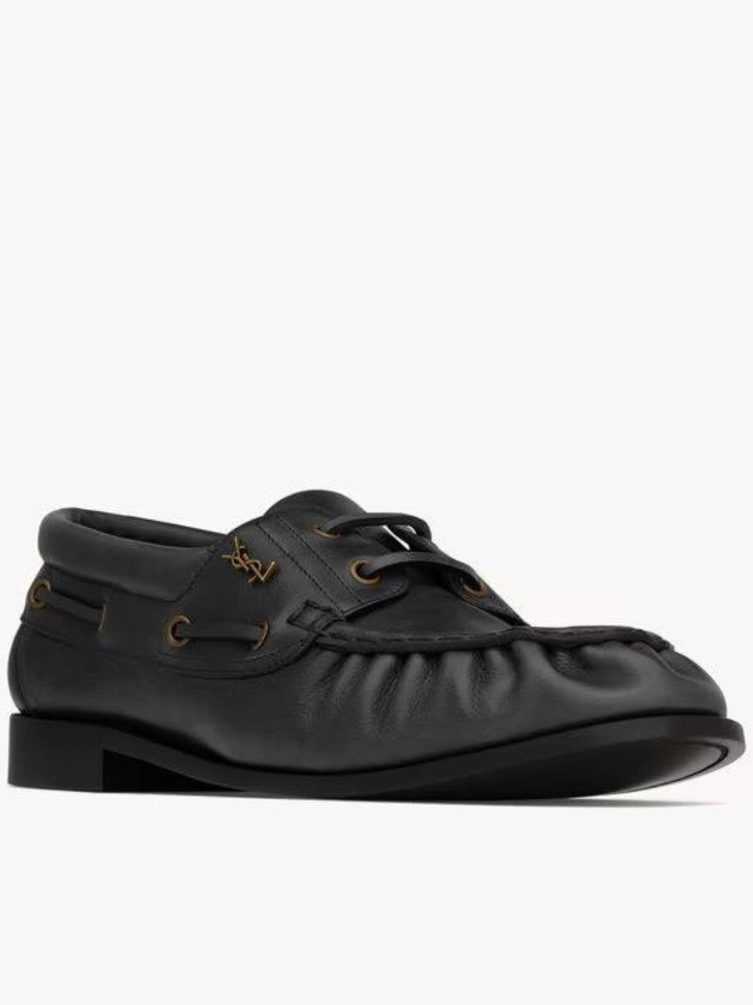 Saint Laurent Le Loafer 15 Ruched Lace-Up Leather Loafers