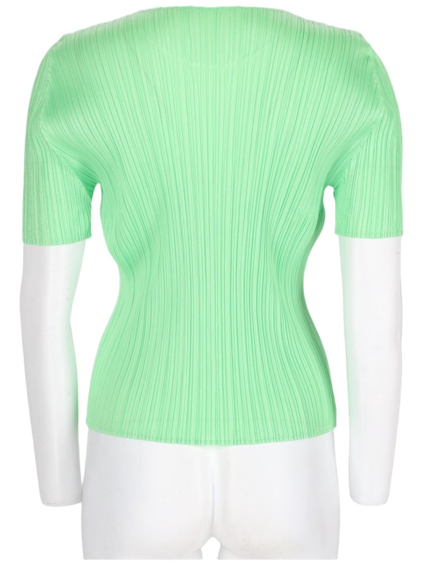 Pleats Please Issey Miyake Green Pleated Textured Short-Sleeve Top