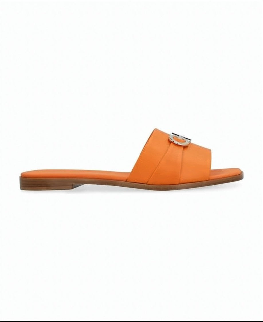 Ferragamo Flat Slide Sandal With Metallic Buckle Detail