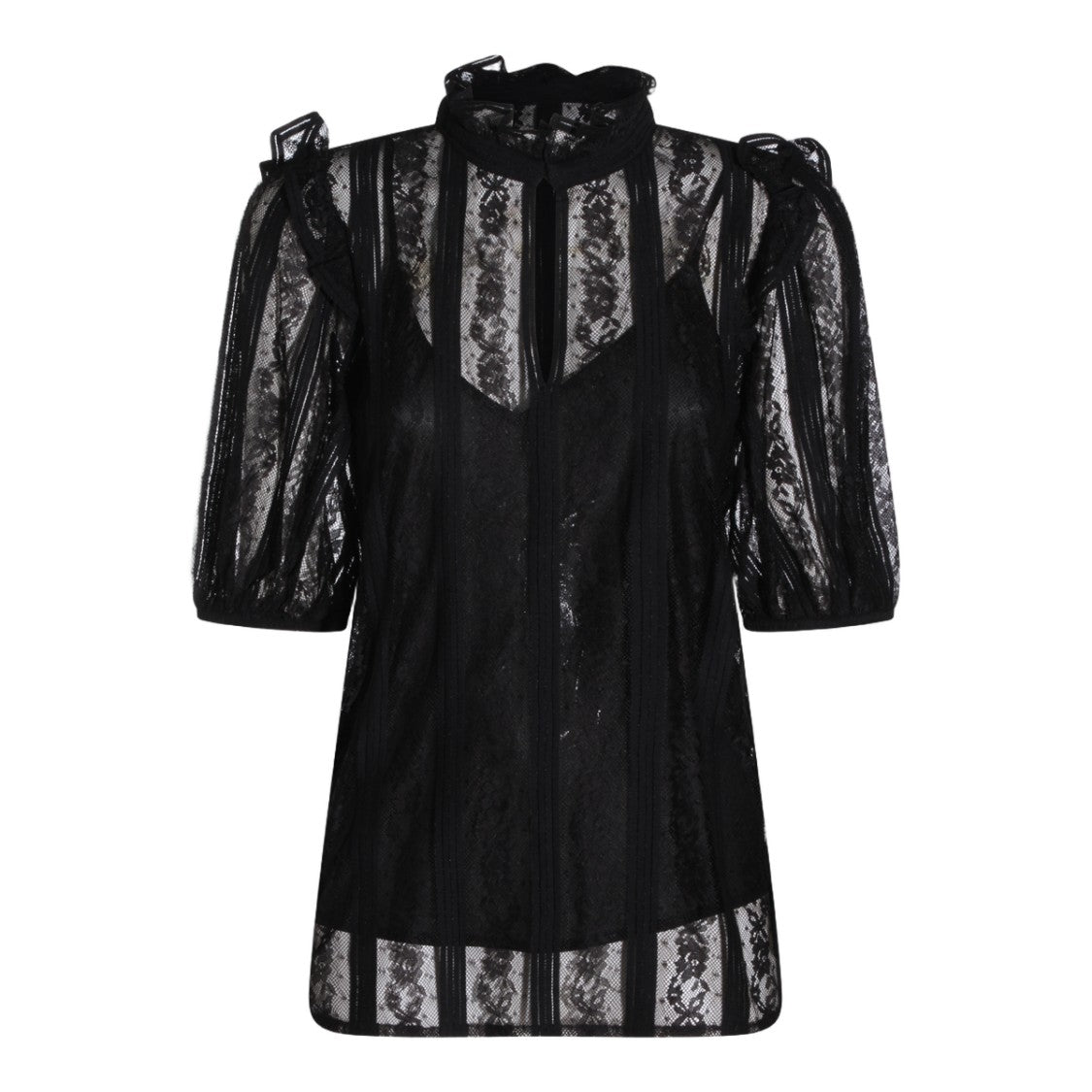 Twin-Set Fitted Black Top With High Neckline