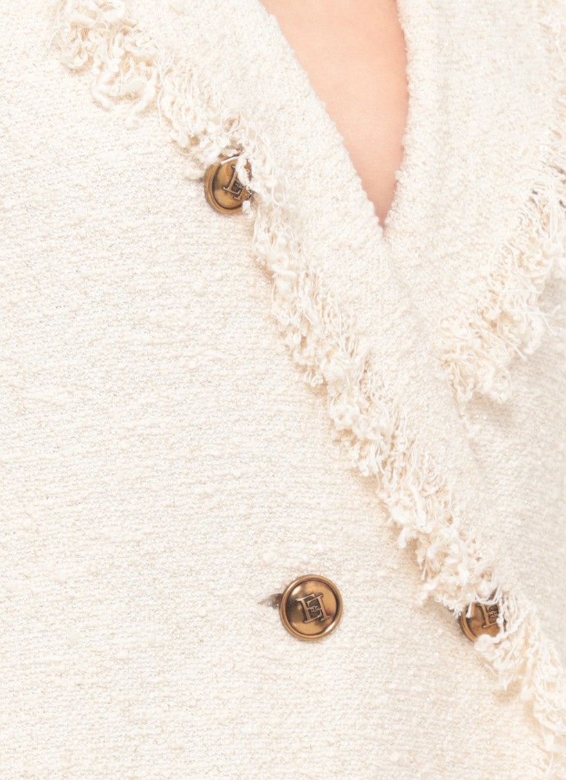 Elisabetta Franchi Beige Fringed Lurex Cotton Blazer