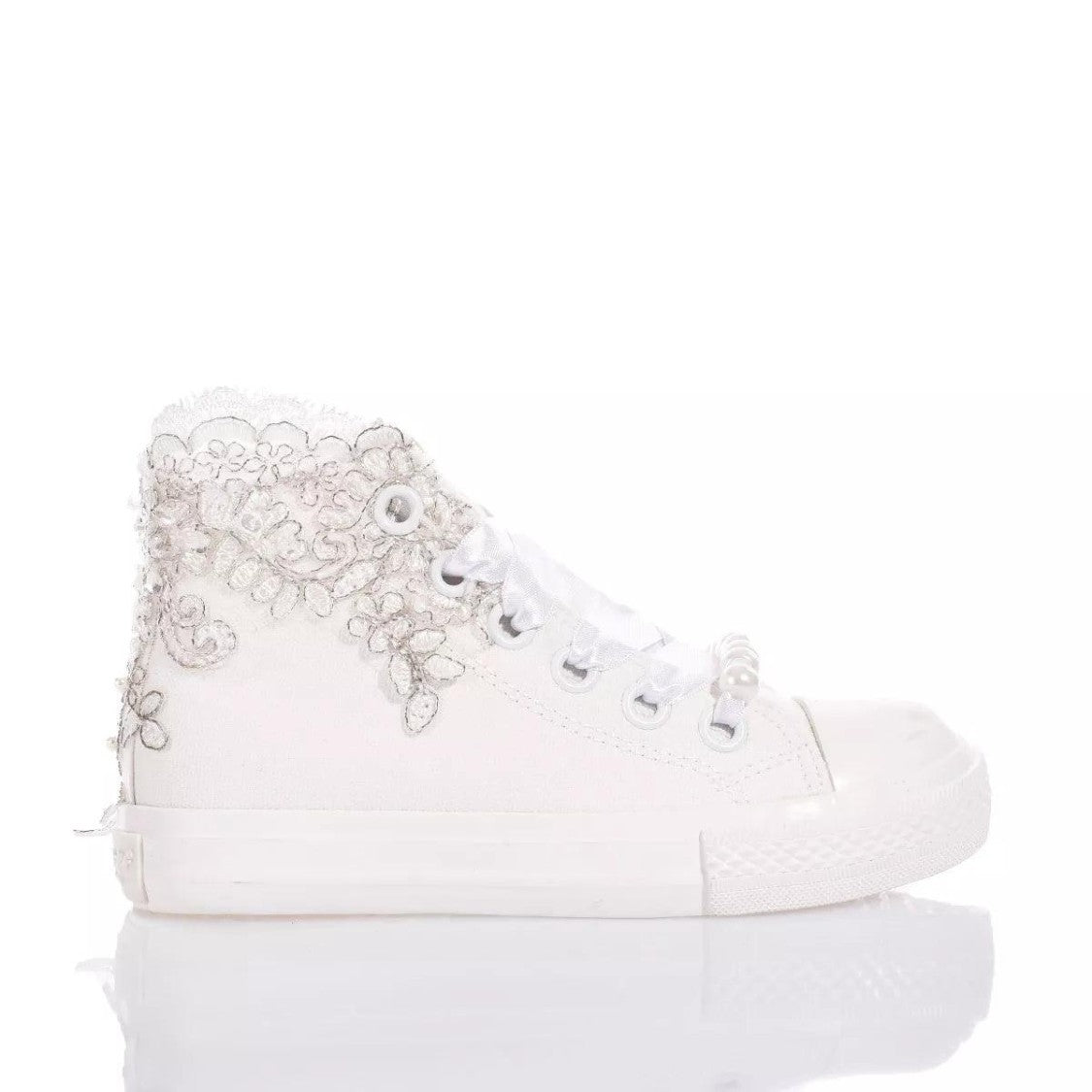 Mimanera High-Top Sneakers With Intricate White And Silver Embroidery
