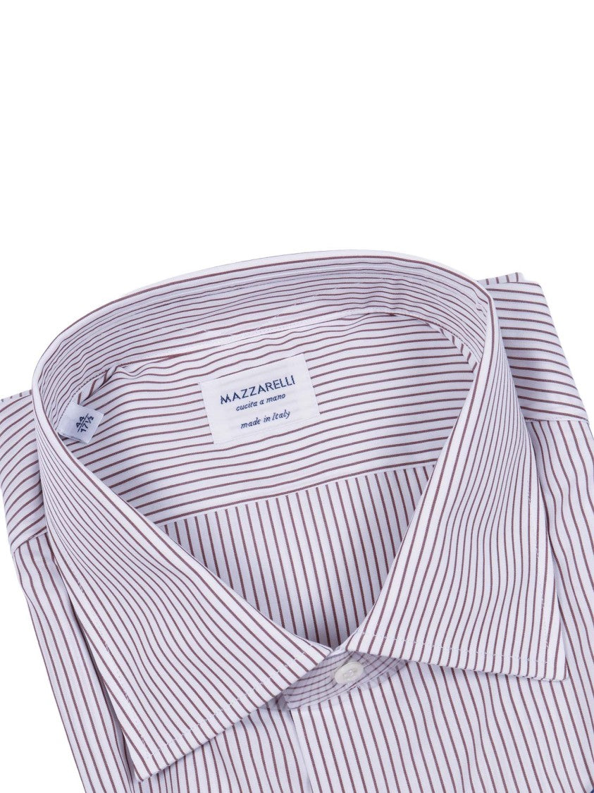 Mazzarelli Camicie Brown Striped Slim Fit Shirt