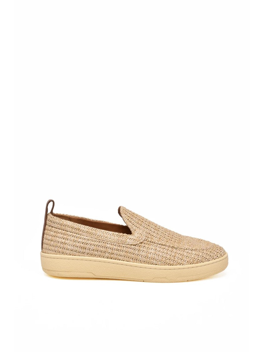 Lanvin Beige Woven Raffia Slip-On Loafers