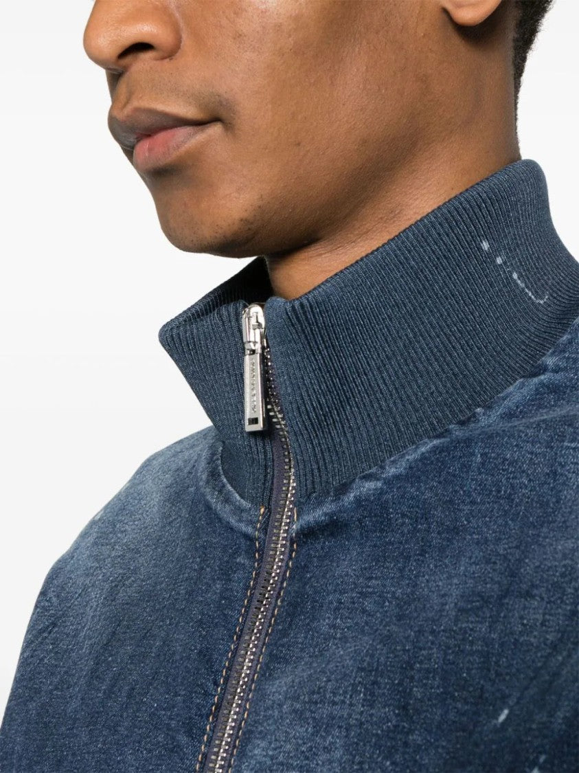 Dsquared2 Navy Blue Logo-Print Denim Bomber