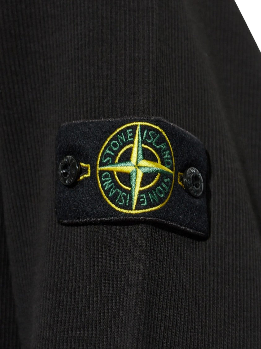 Stone Island Black Cotton Sweatshirt With Logo Patch And Ribbed Details