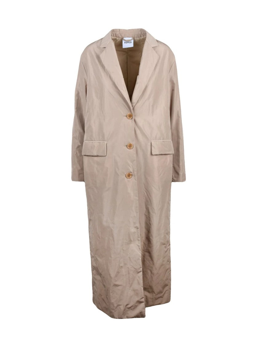 Aspesi Thermal Beige Long Coat With Classic Lapel And Practical Pockets