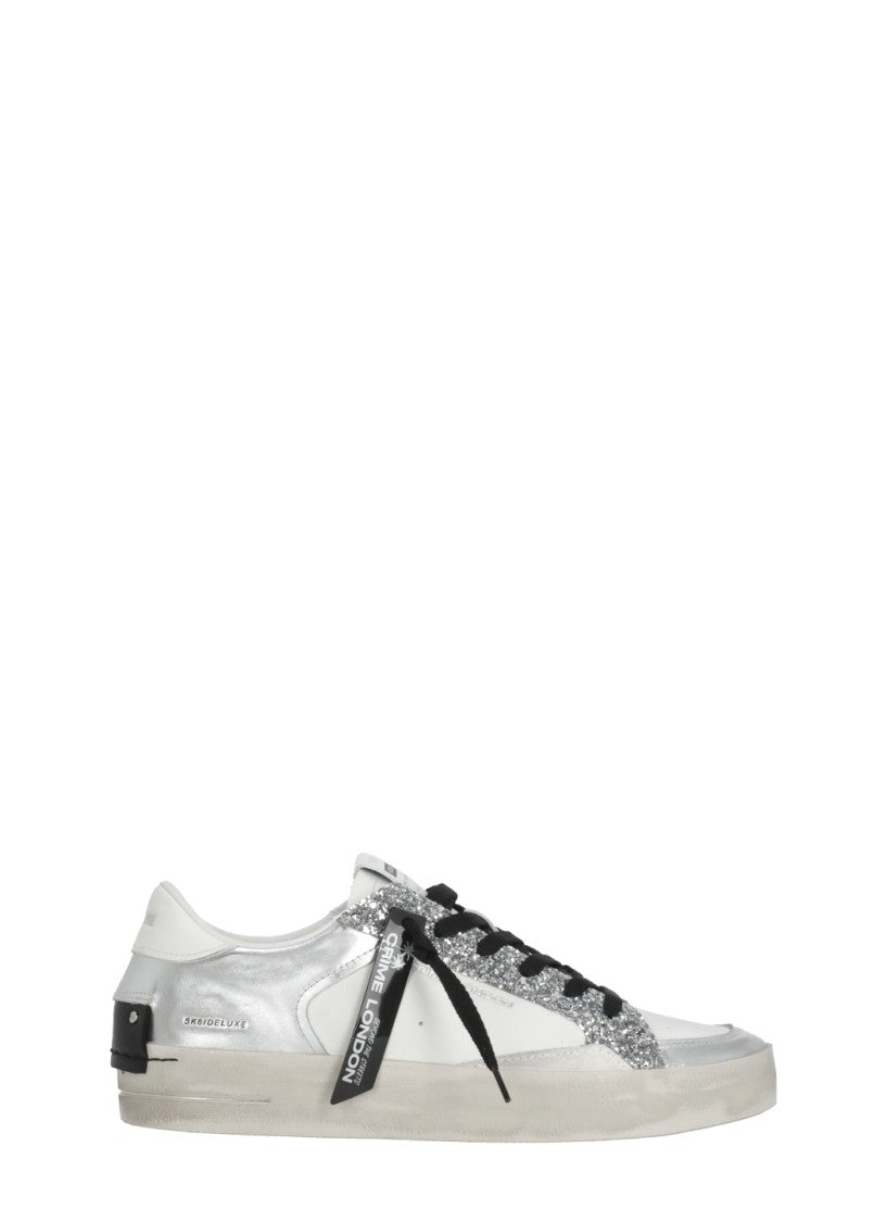 Crime London White Silver Inserts Glitter Leather Sneakers