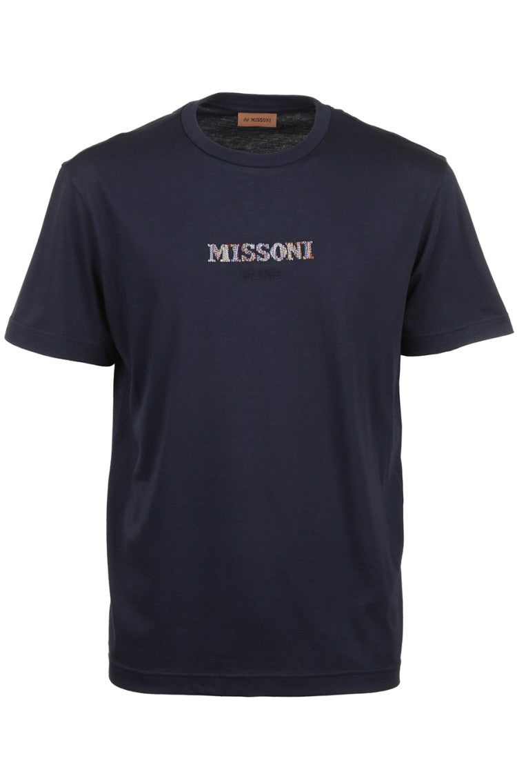 Missoni Blue Cotton Logo Embroidered T-Shirt