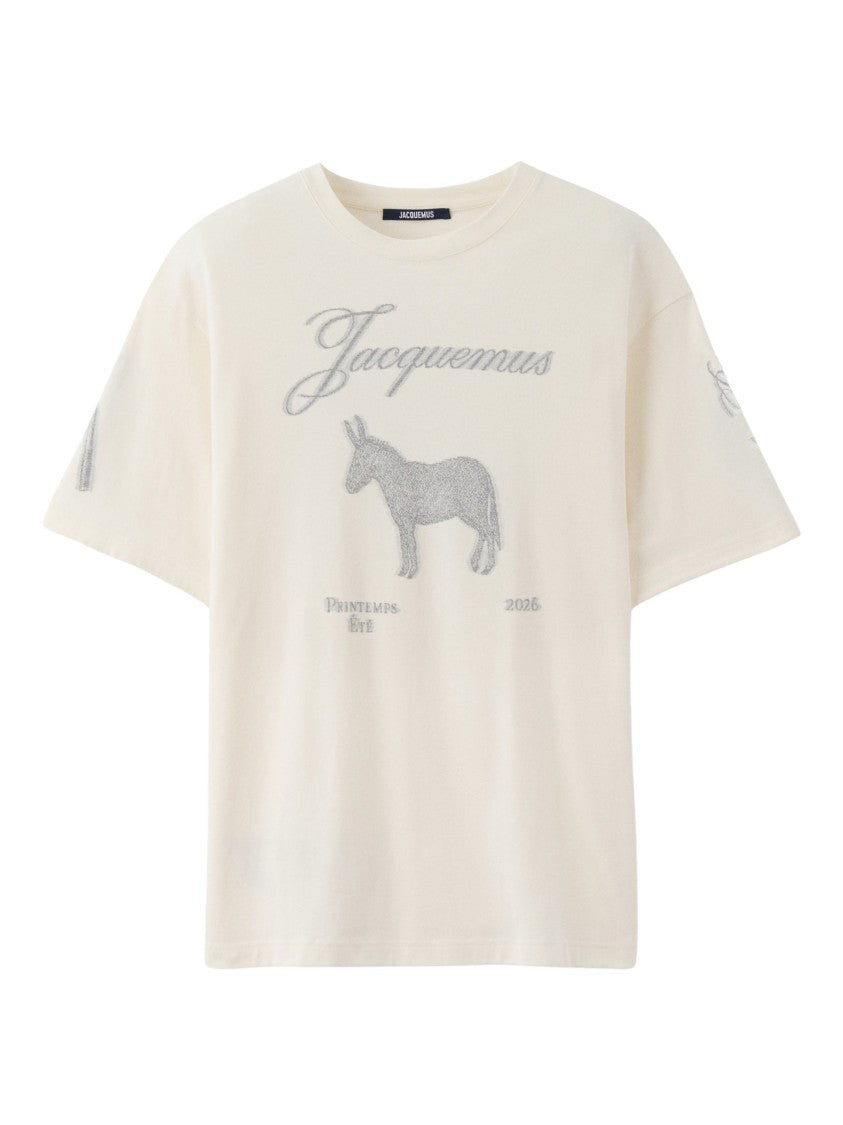 Jacquemus Embroidered White Cotton T-Shirt With Artistic Accents
