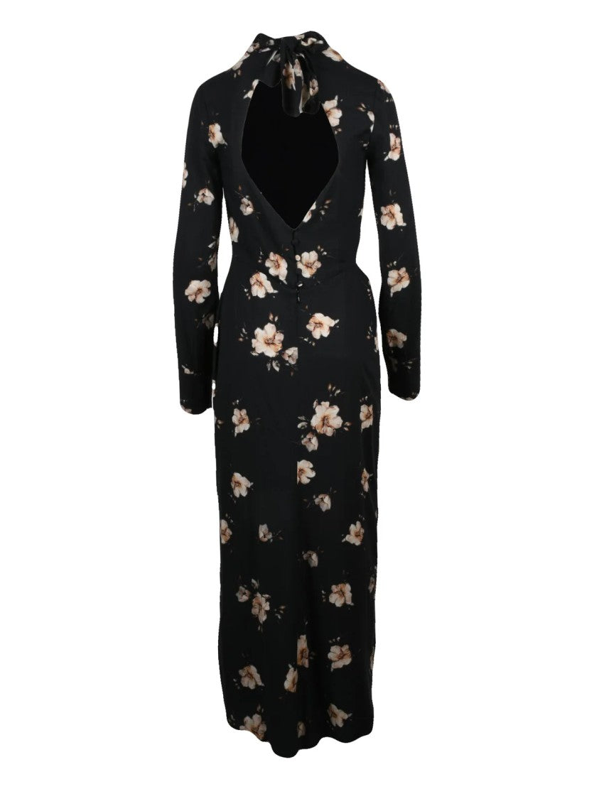 Mar De Margaritas Black Dual-Tone Floral Viscose Long Dress