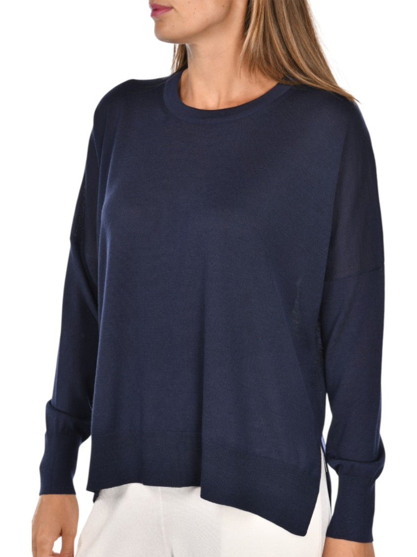 Gran Sasso Blue Relaxed Asymmetrical Wool Sweater