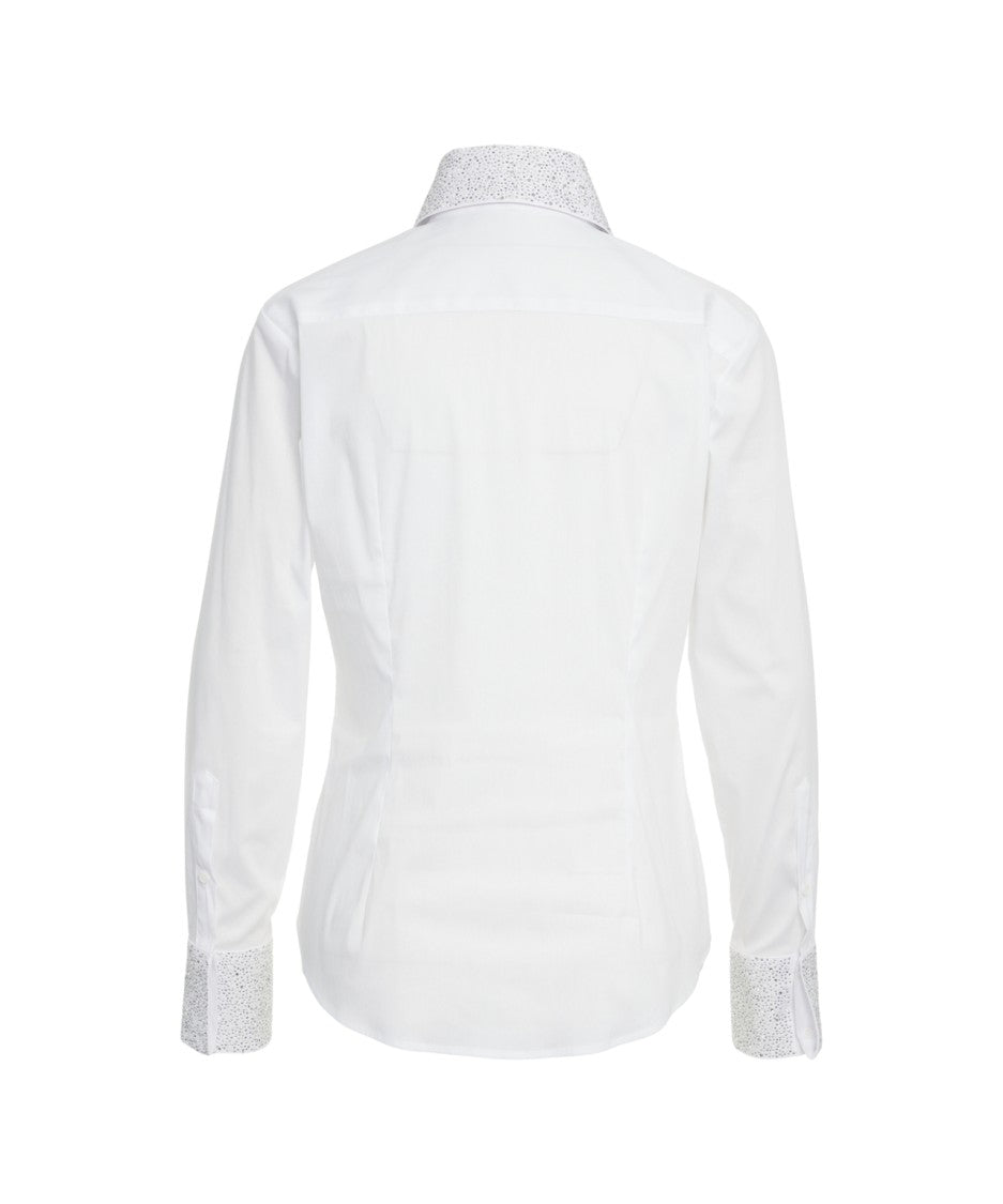 Himon's Fitted White Blouse With Rhinestone-Embellished Cuffs