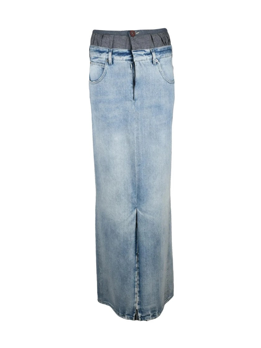 Maison Margiela Blue Denim Back Slit Cotton Mermaid Skirt