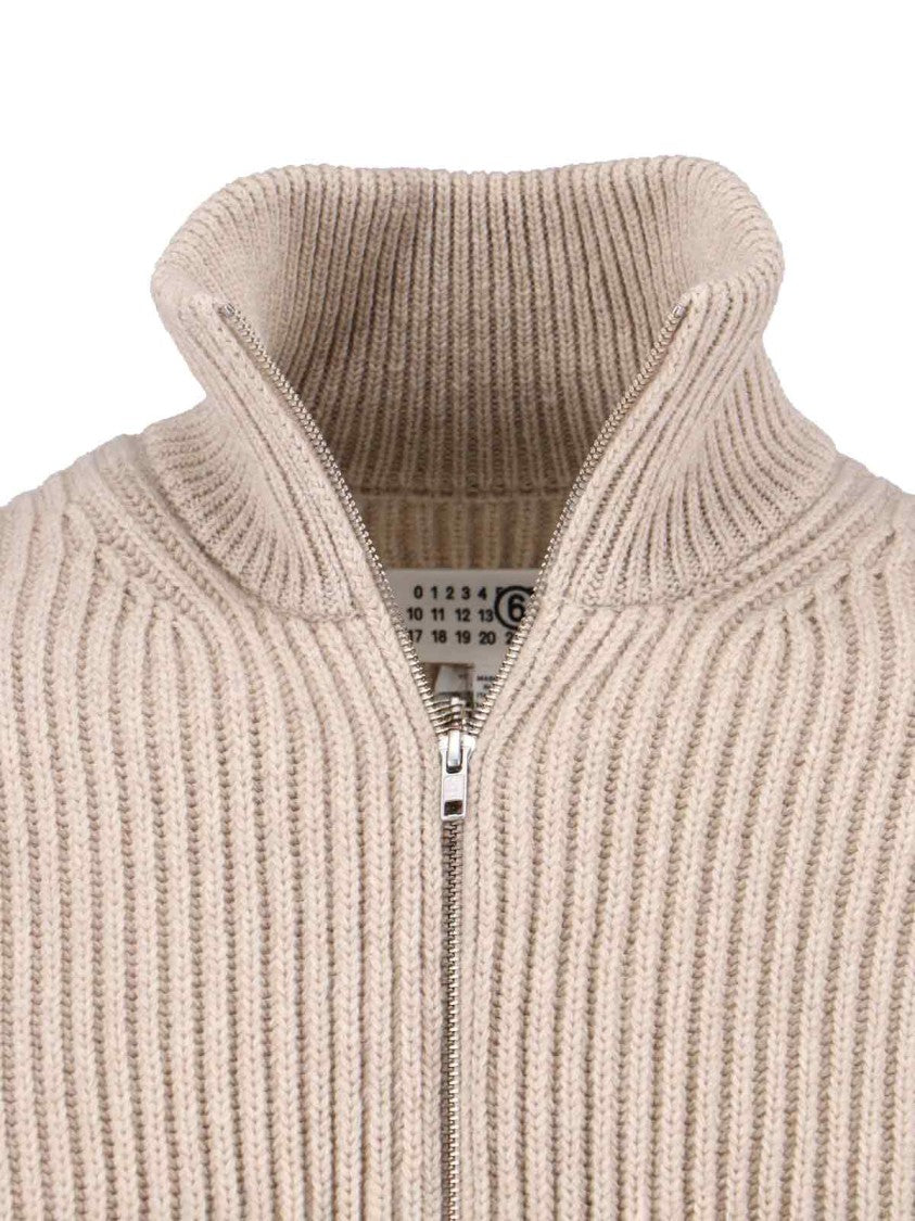 Mm6 By Maison Margiela Ribbed High-Neck Knit Sweater With Distressed Details