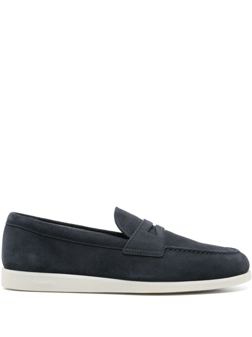 Church's Blue Suede Loafers With Classic Penny Strap