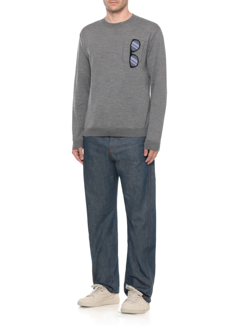 Moschino Grey Embroidered Sunglasses Detail Wool Sweater