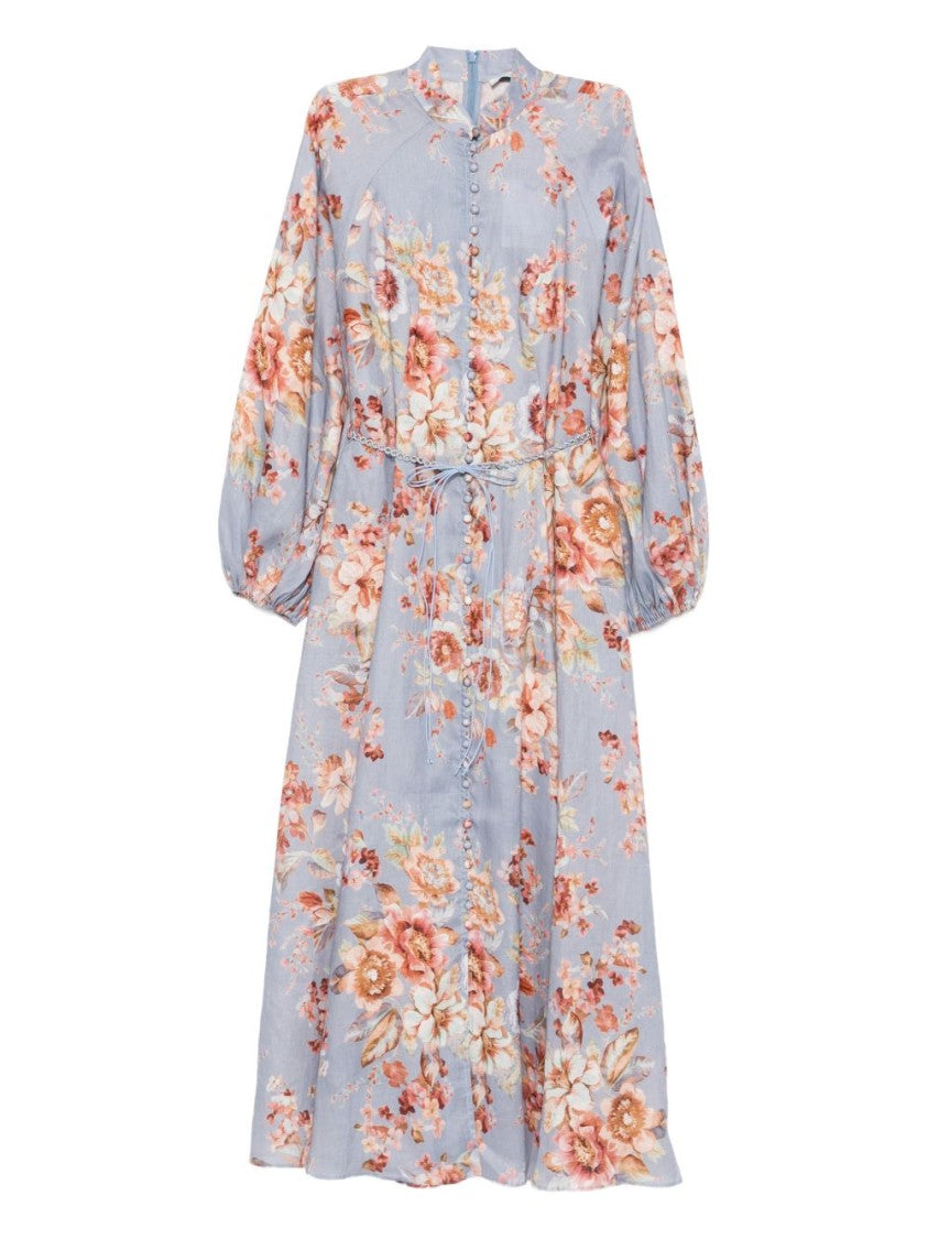 Zimmermann Floral-Print Midi Dress With Puffed Sleeves
