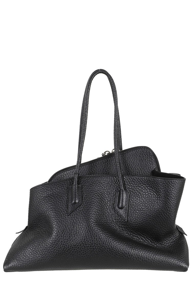 The Attico Black La Passeggiata Medium Leather Tote Bag