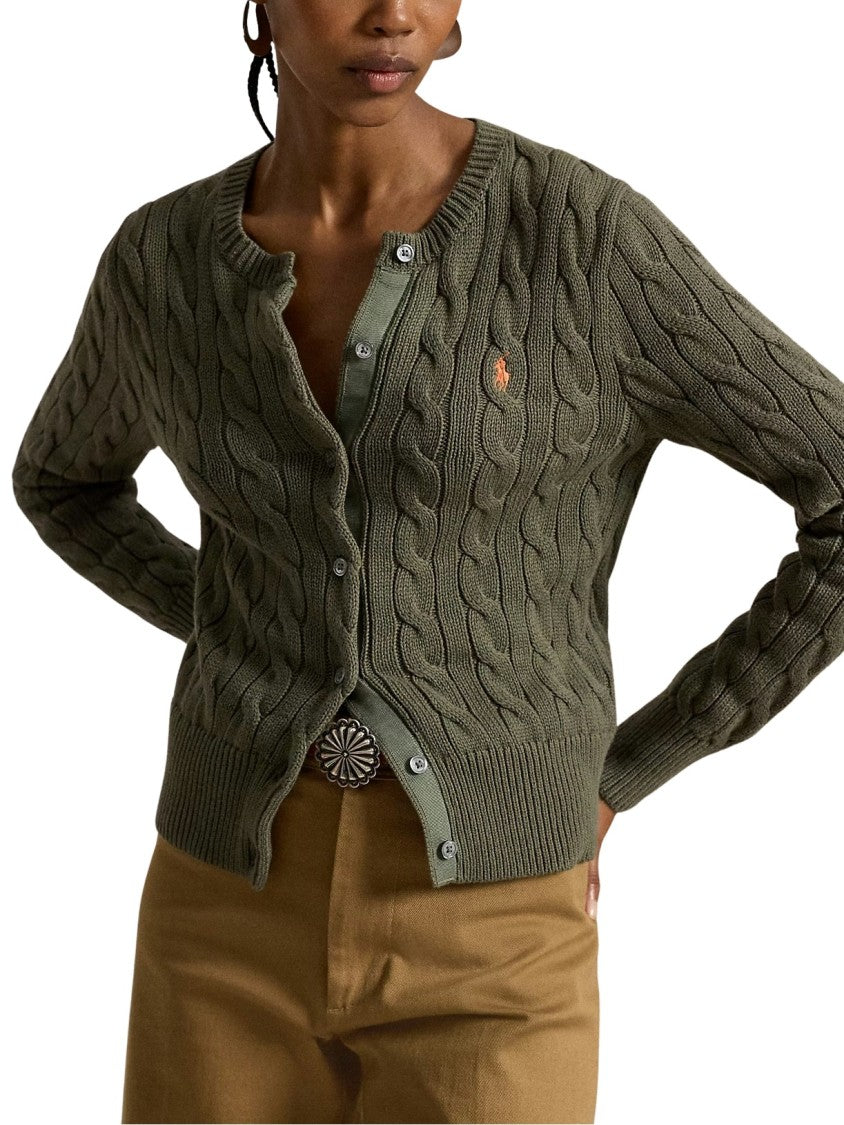 Polo Ralph Lauren Cable-Knit Cotton Crewneck Cardigan With Button-Down Front And Ribbed Details
