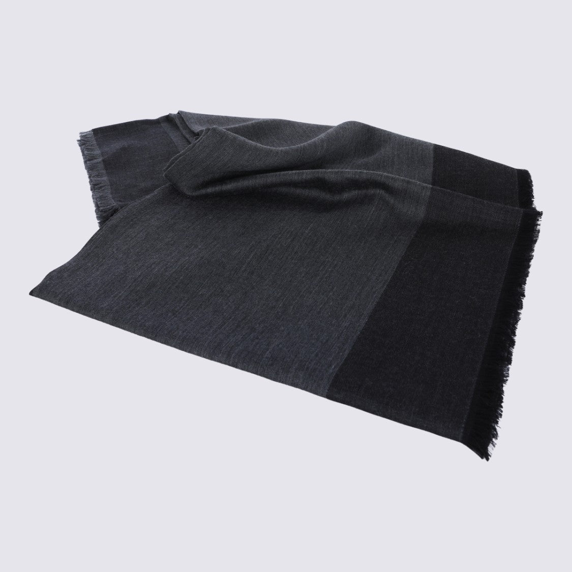 Saint Laurent Black Wool-Silk Fringed Scarf