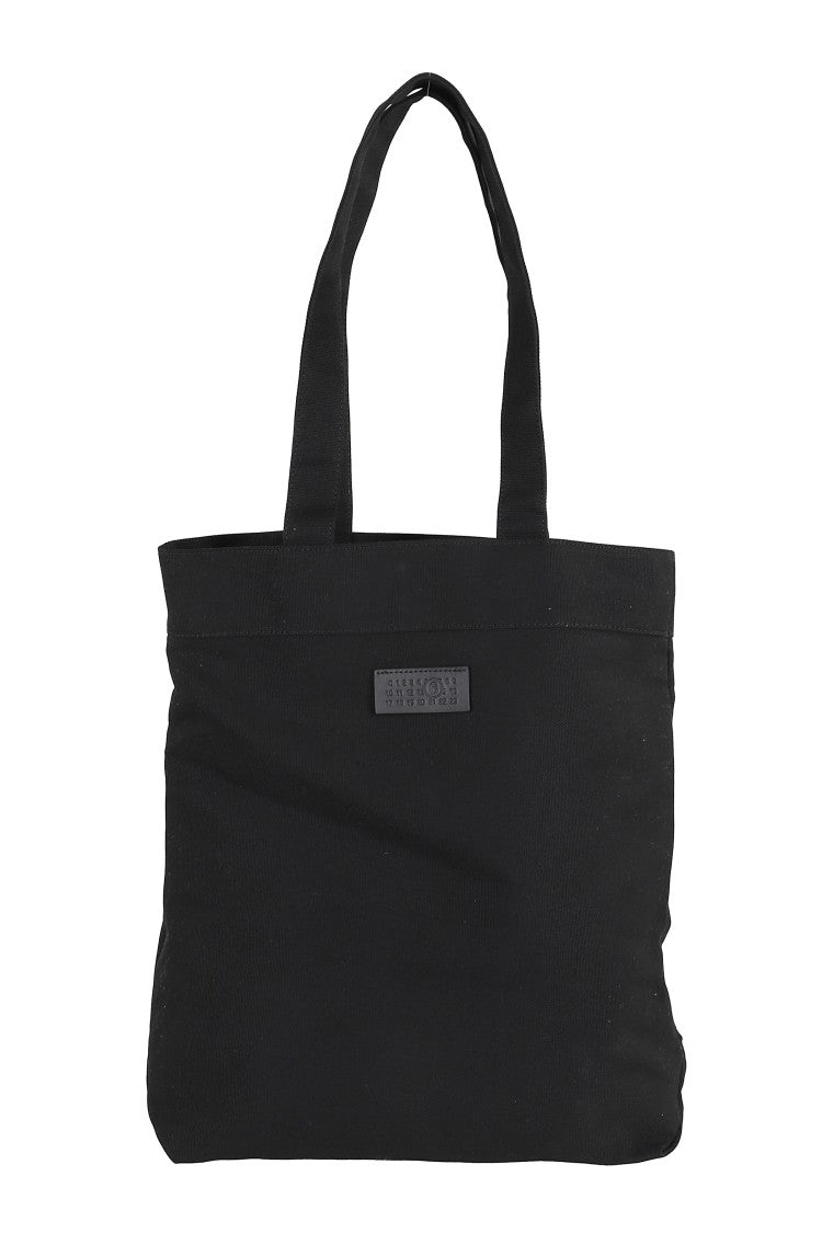 Mm6 By Maison Margiela Minimalist Black Cotton Tote Bag With Double Handles