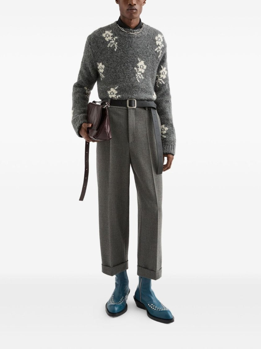 Jil Sander Medium Grey Floral Knitted Jumper