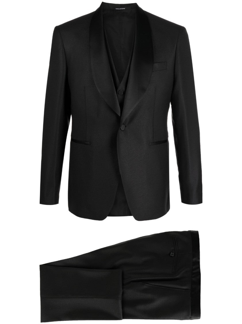 Tagliatore Single-Breasted Black Suit With Satin Shawl Lapel