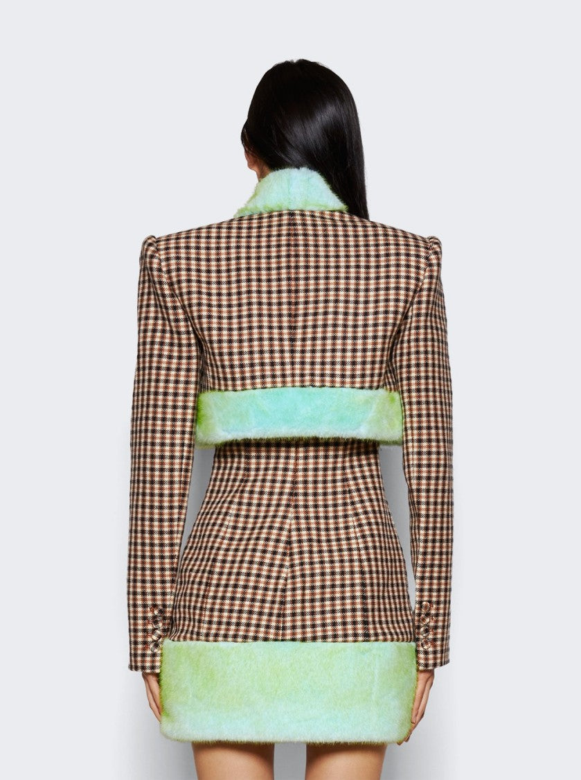 Area Faux Fur Trim Cropped Blazer