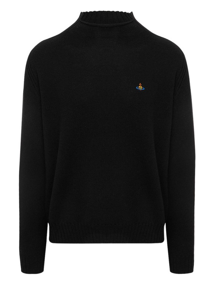 Vivienne Westwood Black Mock Neck Orb Embroidery Sweater