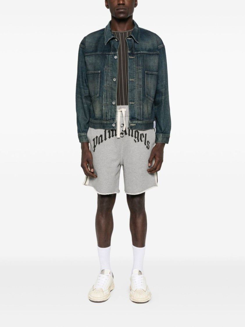 Palm Angels Relaxed-Fit Grey Shorts With Contrasting Stripes