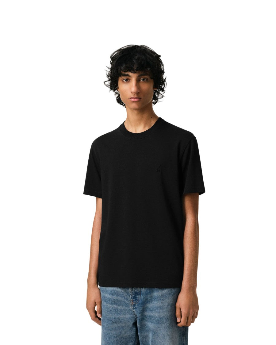 Ami Paris Short-Sleeve Black Cotton T-Shirt With Embossed Heart Design