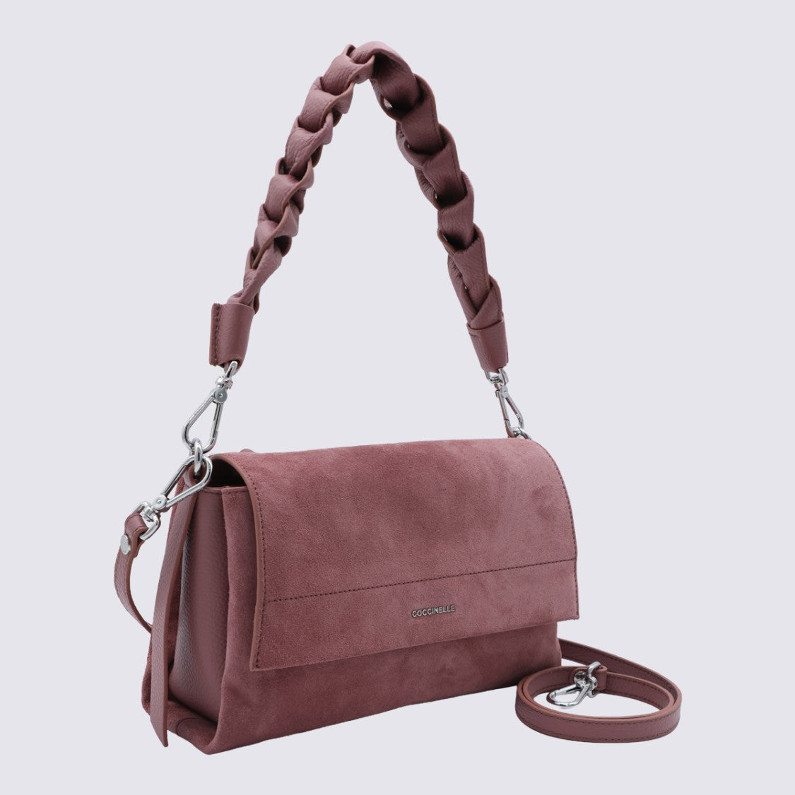 Coccinelle Muted Mauve Suede Handbag With Braided Handle