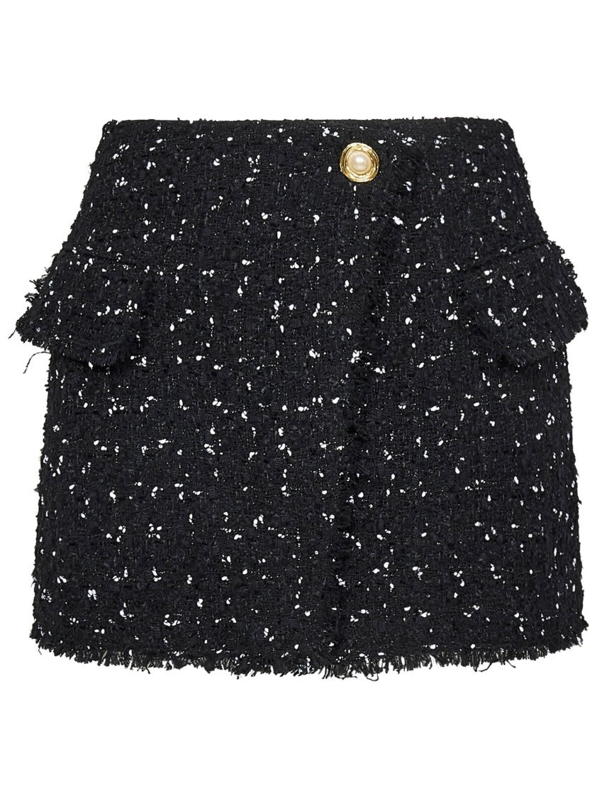 Balmain Asymmetric Black Polka Dot Tweed Mini Skirt