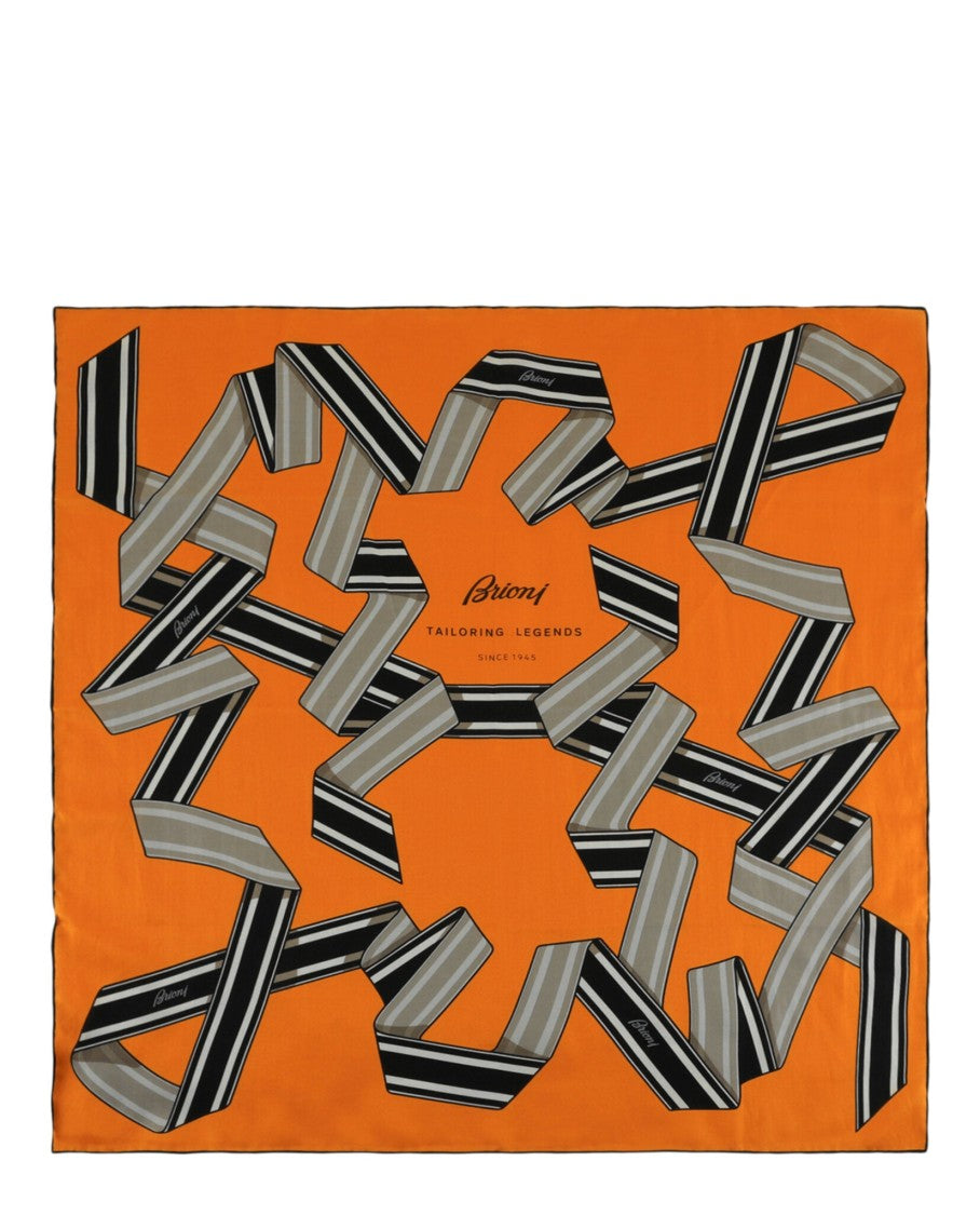Brioni Ribbon Print Square Scarf With Hand-Rolled Edges