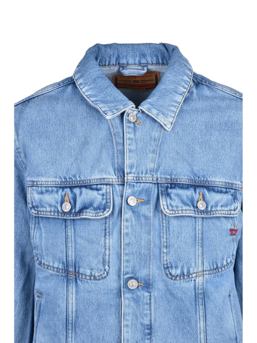 Diesel Light Blue Cotton Denim Jacket With Structured Collar