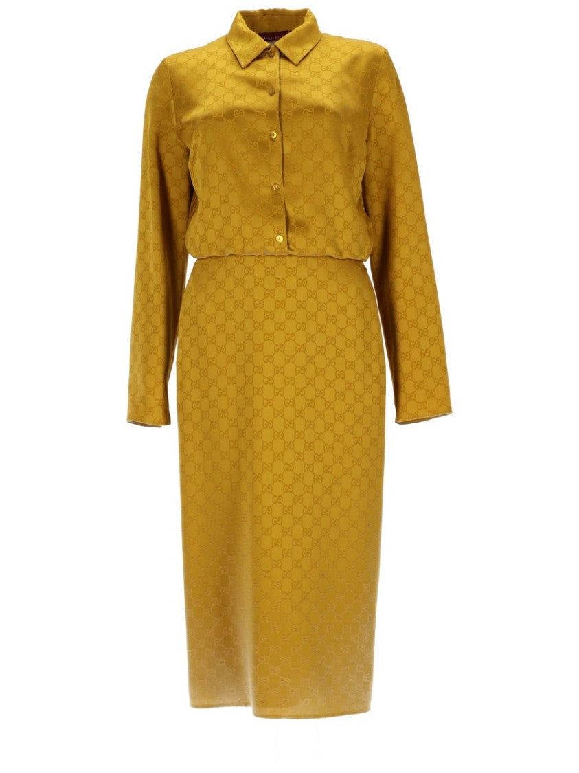 Gucci Shirt-Style Midi Dress With Subtle Jacquard Pattern