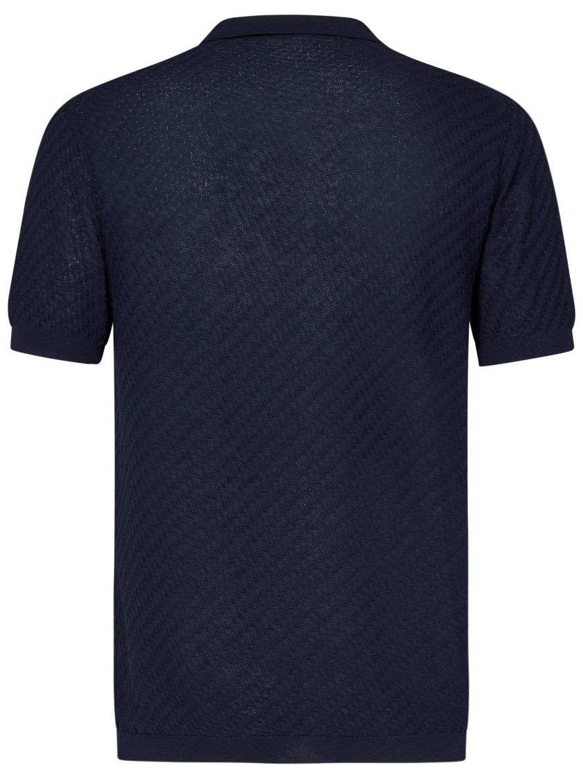 Low Brand Textured Knit Blue Polo Shirt