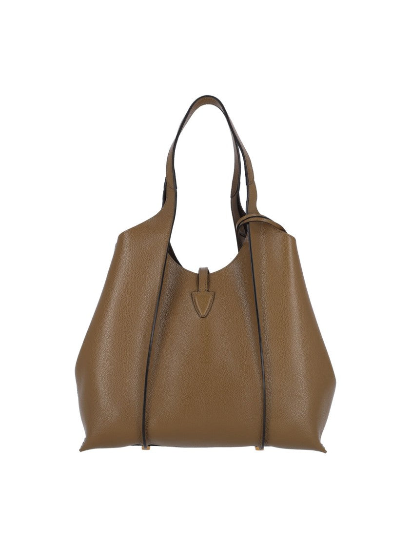 Tod's Spacious Textured Brown Handbag With Central Clasp