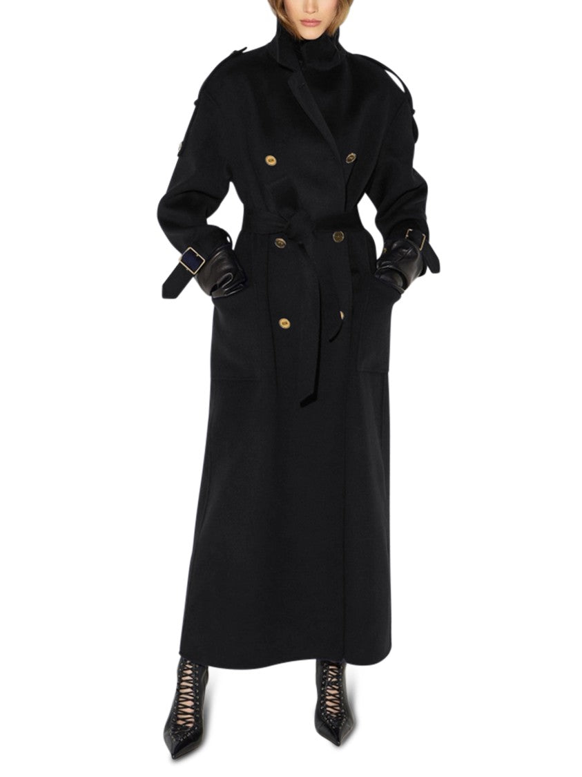 Elisabetta Franchi Double-Breasted Gold-Tone Long Wool Coat