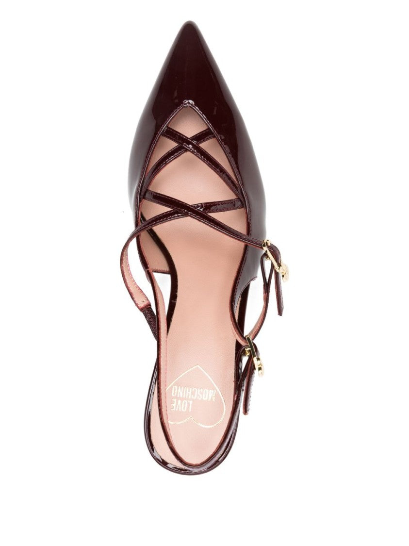 Love Moschino Burgundy Pointed-Toe Slingbacks With Crisscross Straps