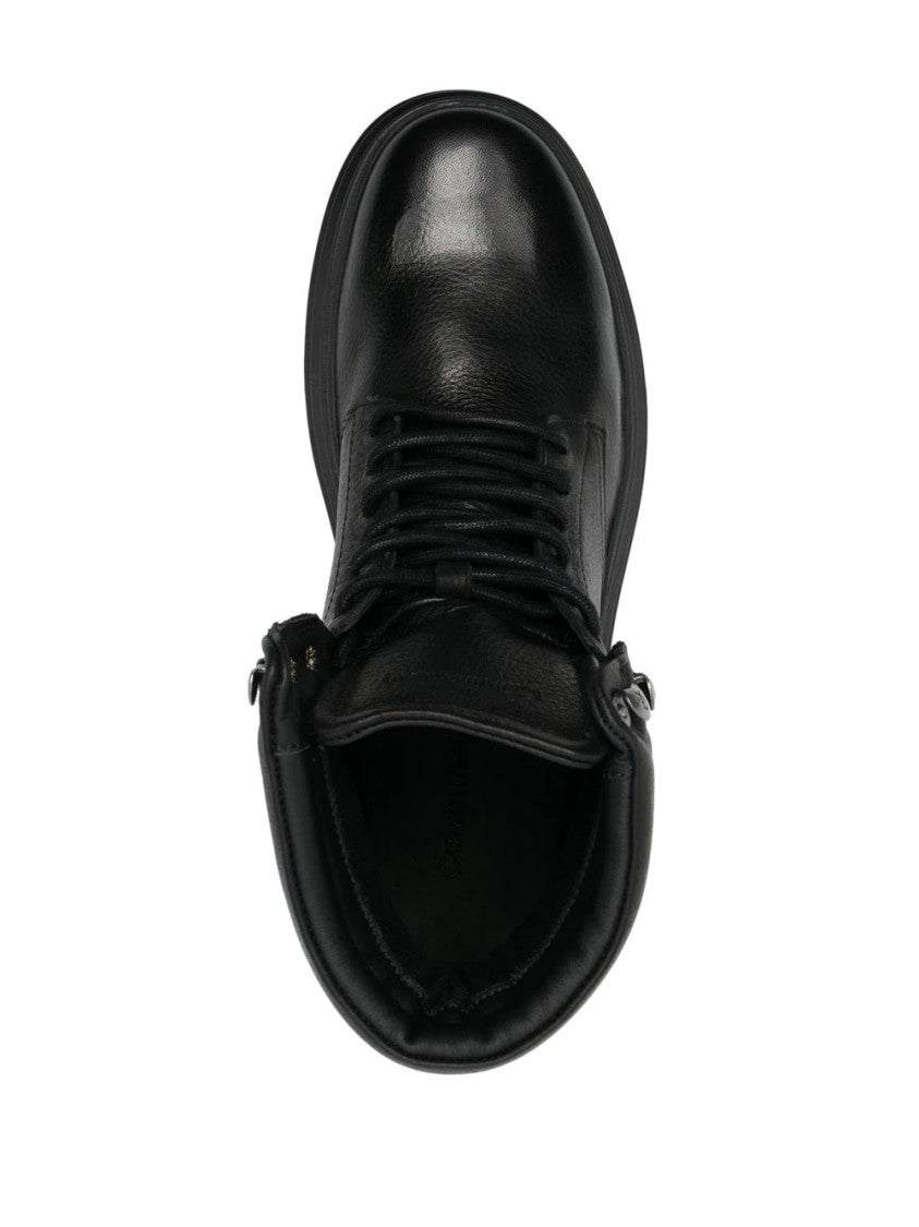 Calvin Klein Polished Leather Combat Boots With Padded Collar
