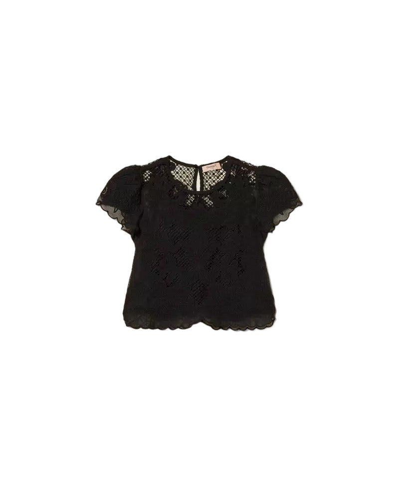 Twin-Set Cotton-Blend Dori Embroidered Scalloped Hem Blouse