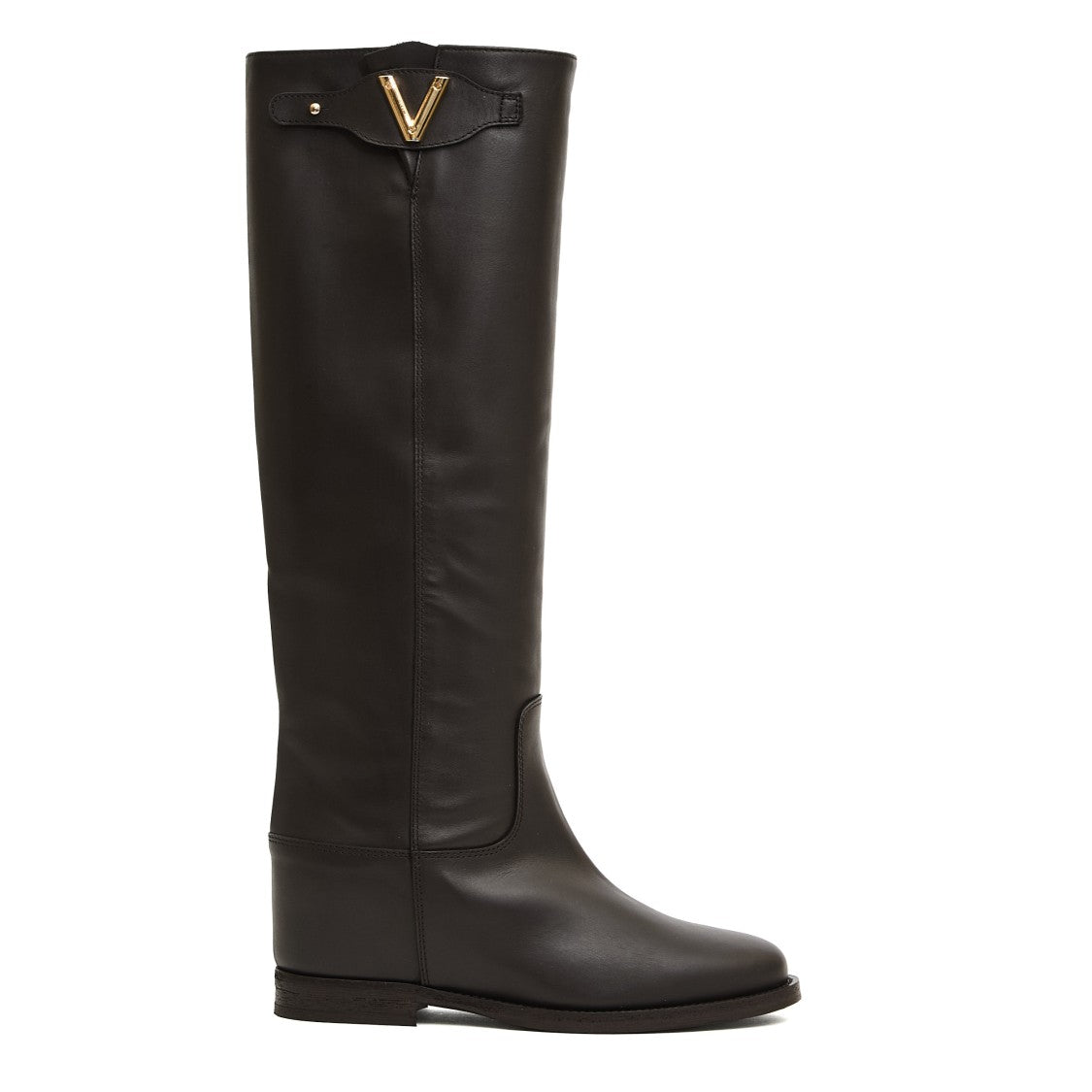 Via Roma 15 Tall Brown Leather Boots With Gold Accent And Internal Lift