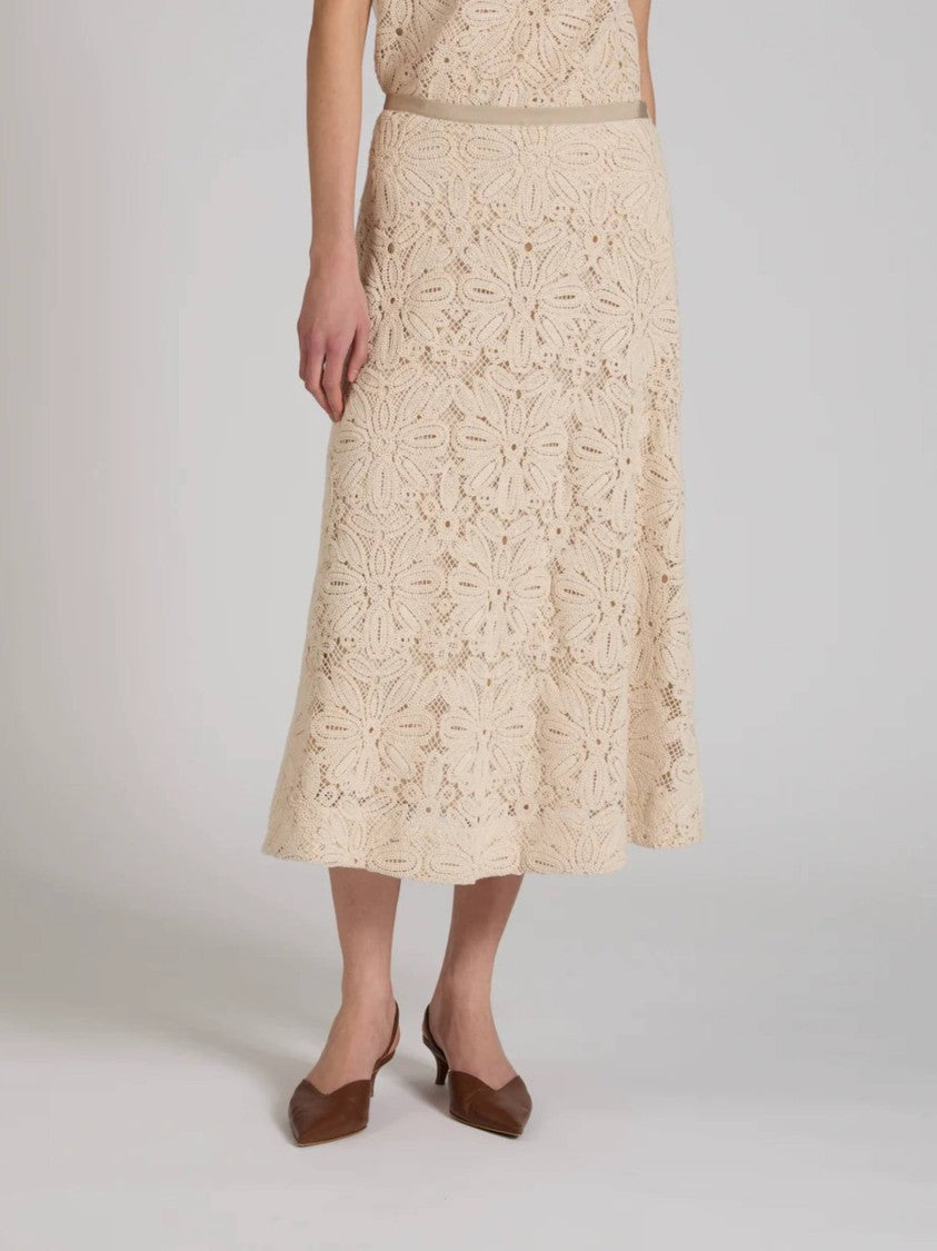 Incotex Beige Floral Lace Midi Skirt