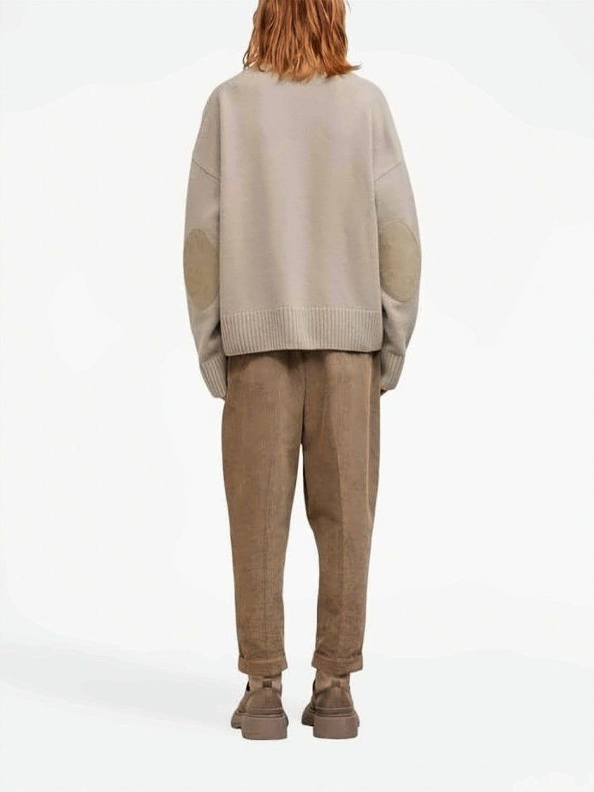Ami Paris Soft Knit Cardigan With Suede Elbow Patches