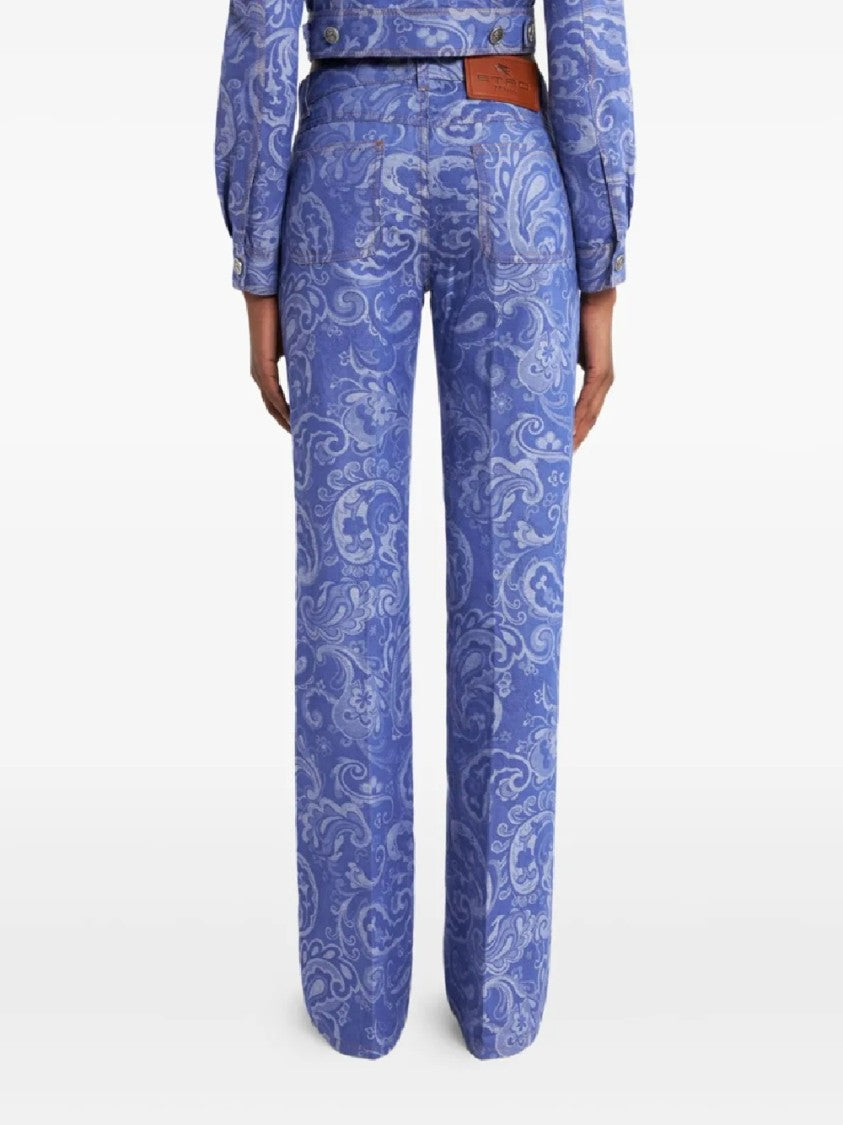 Etro Flared Denim Jeans With Paisley Pattern