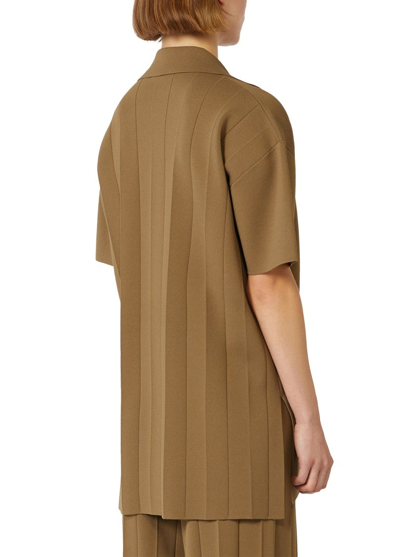 Max Mara Relaxed Fit Deep V-Neck Brown Top With Drawstring Details