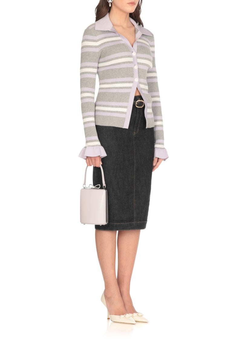 Self-Portrait Pencil Midi Skirt With Leather Belt